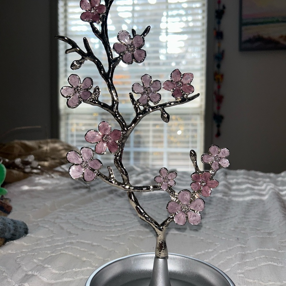 Pink Floral Decorative Tree Jewelry Holder